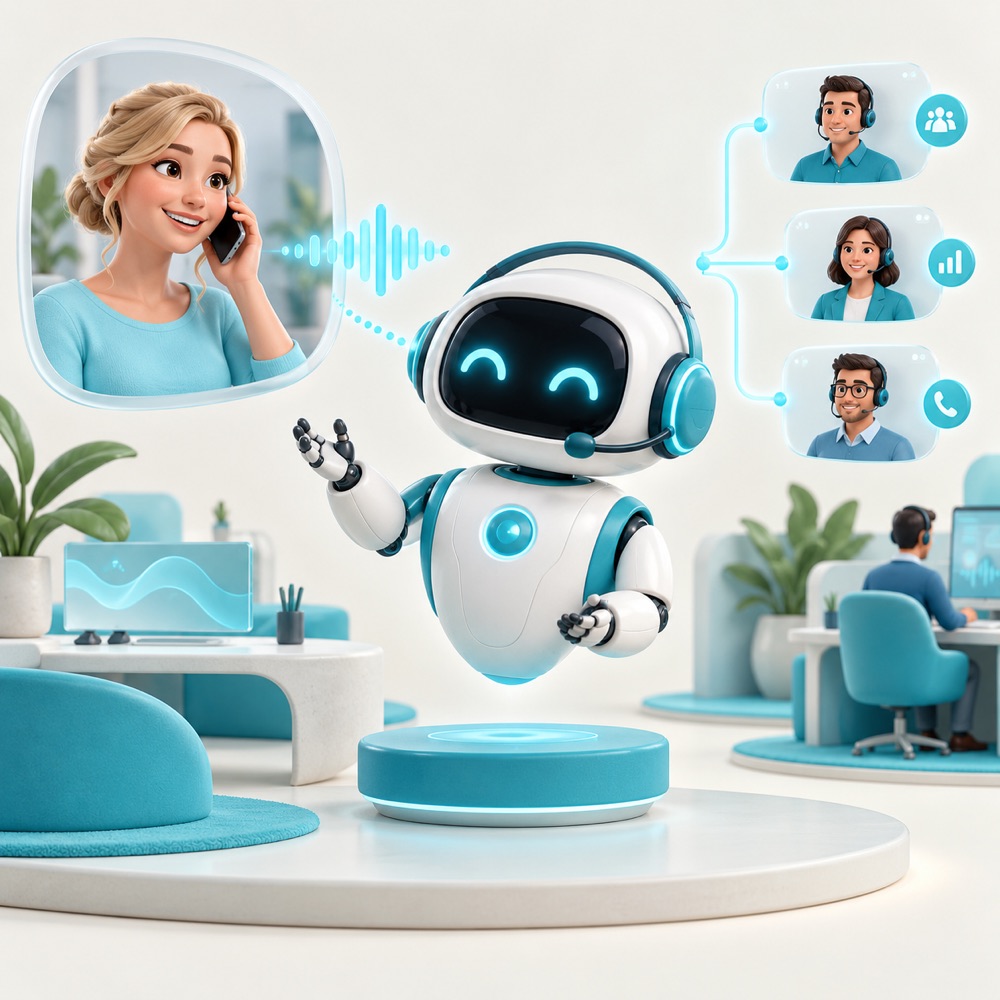 Freundlicher KI-Telefonassistent im Kundengespräch